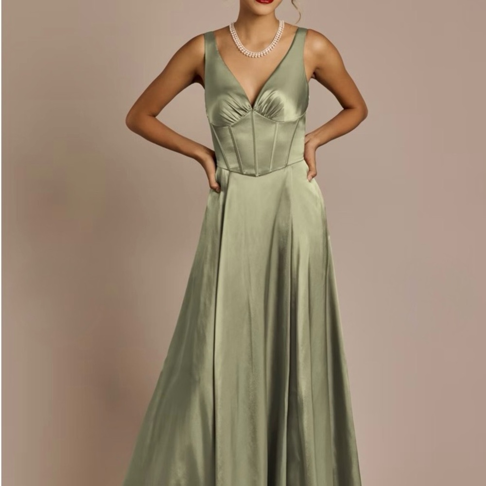 David's Bridal Sage Green Maxi Dress